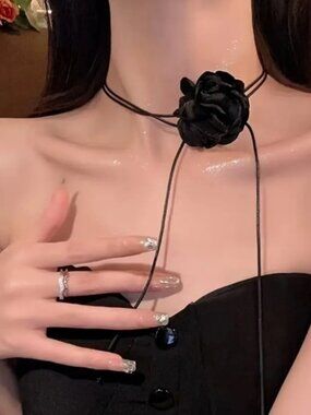 Elegant Black Floral Choker Necklace. Trendy Vintage Rose flower Choker 🌺
